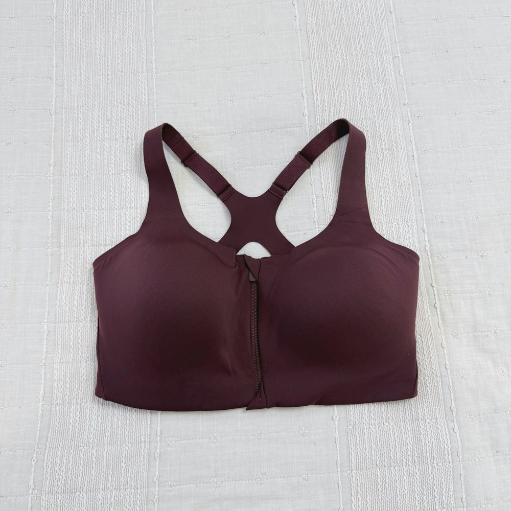 Lululemon Enlite Front Zip Bra Womens 36E Maroon High Support Yoga Workout